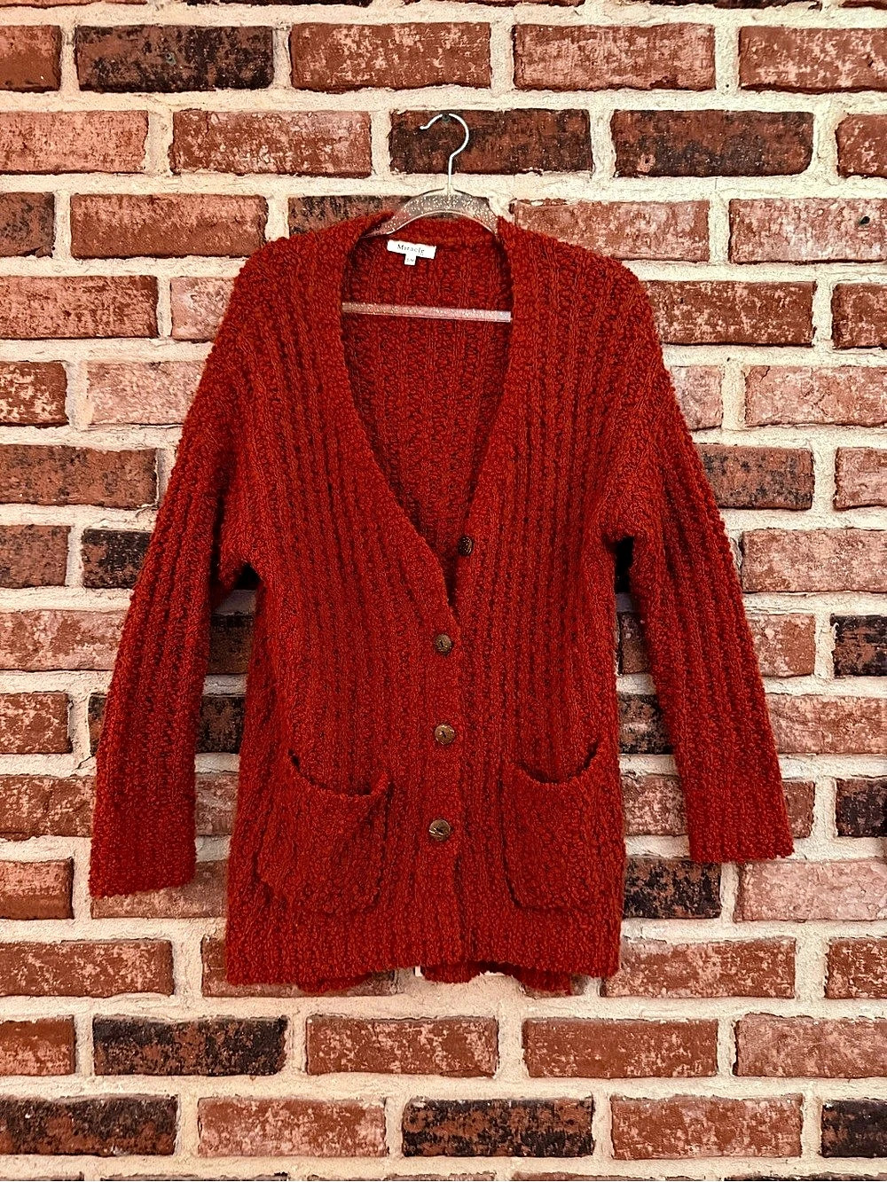 Miracle Ribbed Button Front Cardigan in Red S/M Like New